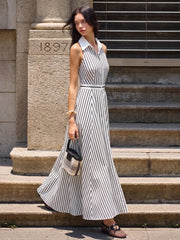 Striped Sleeveless Shirt Maxi Dress