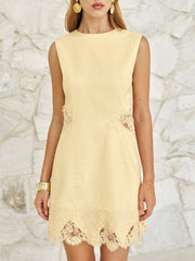Backless Lace Cotton Linen Mini Dress