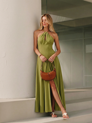 Halter Side Split Maxi Dress