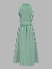 Striped Sleeveless Cotton Belted Midi Dress