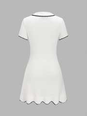 Polo Collar Contrast Trim Ribbed Knit Mini Dress