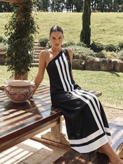 One Shoulder Striped Maxi Dress