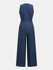 Denim V-Neck Sleeveless Jumpsuit