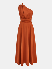 One Shoulder Ruched Waist Maxi Dress