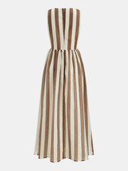 Sleeveless V-Neck Striped Cut-Out Maxi Dress