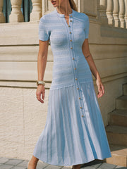 Short Sleeve Textured Knit Midi Dress
