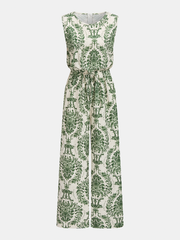 Sleeveless Damask Print Wide Leg Jumpsuit