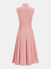 Cotton Linen Pleated Belted Blazer Dress