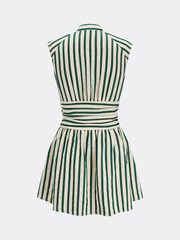Striped Sleeveless Stand Collar Mini Dress