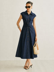 Twisted Waist Midi Shirt Dress