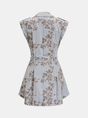 Belted Striped Floral Embroidered Shirt Dress