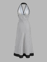 Striped Halter Wrap Maxi Dress