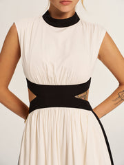 Color Block Cutout Pocketed Maxi Dress