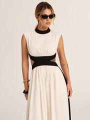 Color Block Cutout Pocketed Maxi Dress