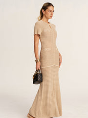 Short Sleeve Crochet Knit Mermaid Maxi Dress