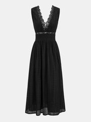 Lace Trim V-Neck Eyelet Maxi Dress