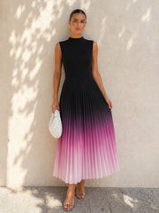 Sleeveless Pleated Gradient Midi Dress
