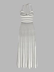 Striped Halter Knit Midi Dress