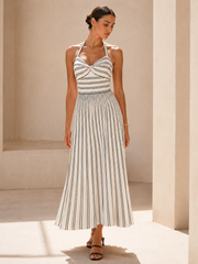 Striped Halter Knit Midi Dress