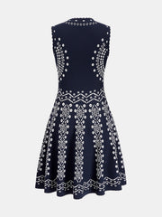 Scallop Trim Ethnic Pattern Knit Mini Dress
