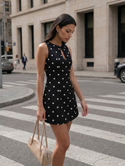 Polka Dot Keyhole Neck Sleeveless Cotton Dress