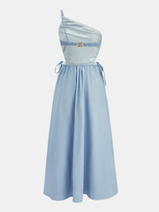 Cutout Tie-Side Cotton Linen Midi Dress