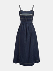 Belted A-Line Denim Cami Midi Dress