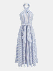 Striped Halter Tie-Waist Maxi Dress