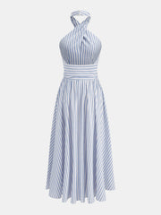 Striped Halter Tie-Waist Maxi Dress