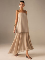 2 in 1 Semi-Sheer Chiffon Cami Maxi Dress