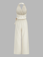 Halter Neck Tie Waist Wide Leg Jumpsuit