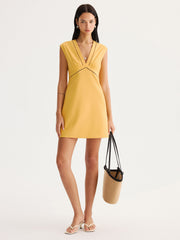 Linen Blend Eyelet Trim Sleeveless Mini Dress