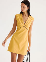 Linen Blend Eyelet Trim Sleeveless Mini Dress