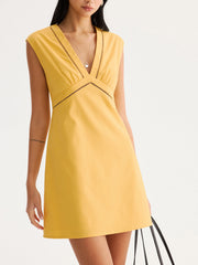 Linen Blend Eyelet Trim Sleeveless Mini Dress