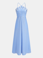 Embroidery Striped Cami Midi Dress