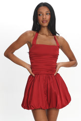 Angelico Halterneck Balloon Mini Dress Wine