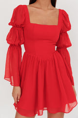 Miya Long Sleeve Mini Dress Red