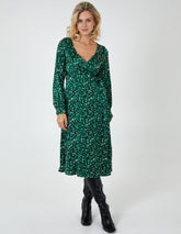Leopard Print Wrap Midi Dress