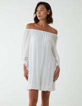 Bardot Tunic Dress With Crochet Lace Sleeves