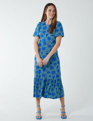 Crew Neck Midi Angel Sleeve Tie Open Back Dress