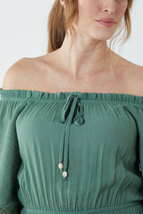 Off Shoulder Elasticated Lace Insert Midi Dress