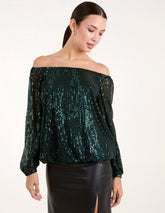 Bardot Elastic Neck Puffball Sequin Top