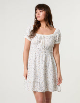 Puff Sleeve Shirred Mini Dress