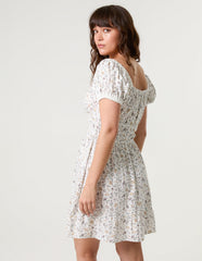 Puff Sleeve Shirred Mini Dress