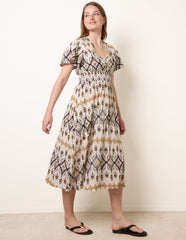 Embroidered Wrap Front Midi Dress