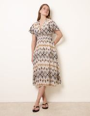 Embroidered Wrap Front Midi Dress