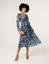 Crossover Metallic Pleated Dress