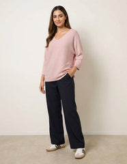 Metallic V Neck Knitted Ripple Jumper