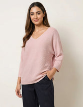 Metallic V Neck Knitted Ripple Jumper