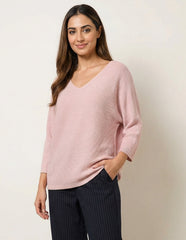 Metallic V Neck Knitted Ripple Jumper